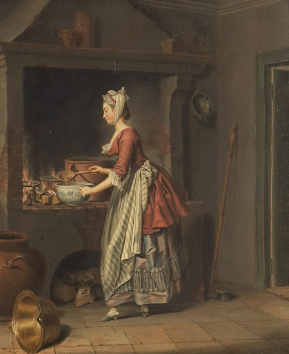 Pehr Hilleström, Cameriera che travasa la zuppa dal paiolo,seconda metà del XVIII secolo, olio su tela